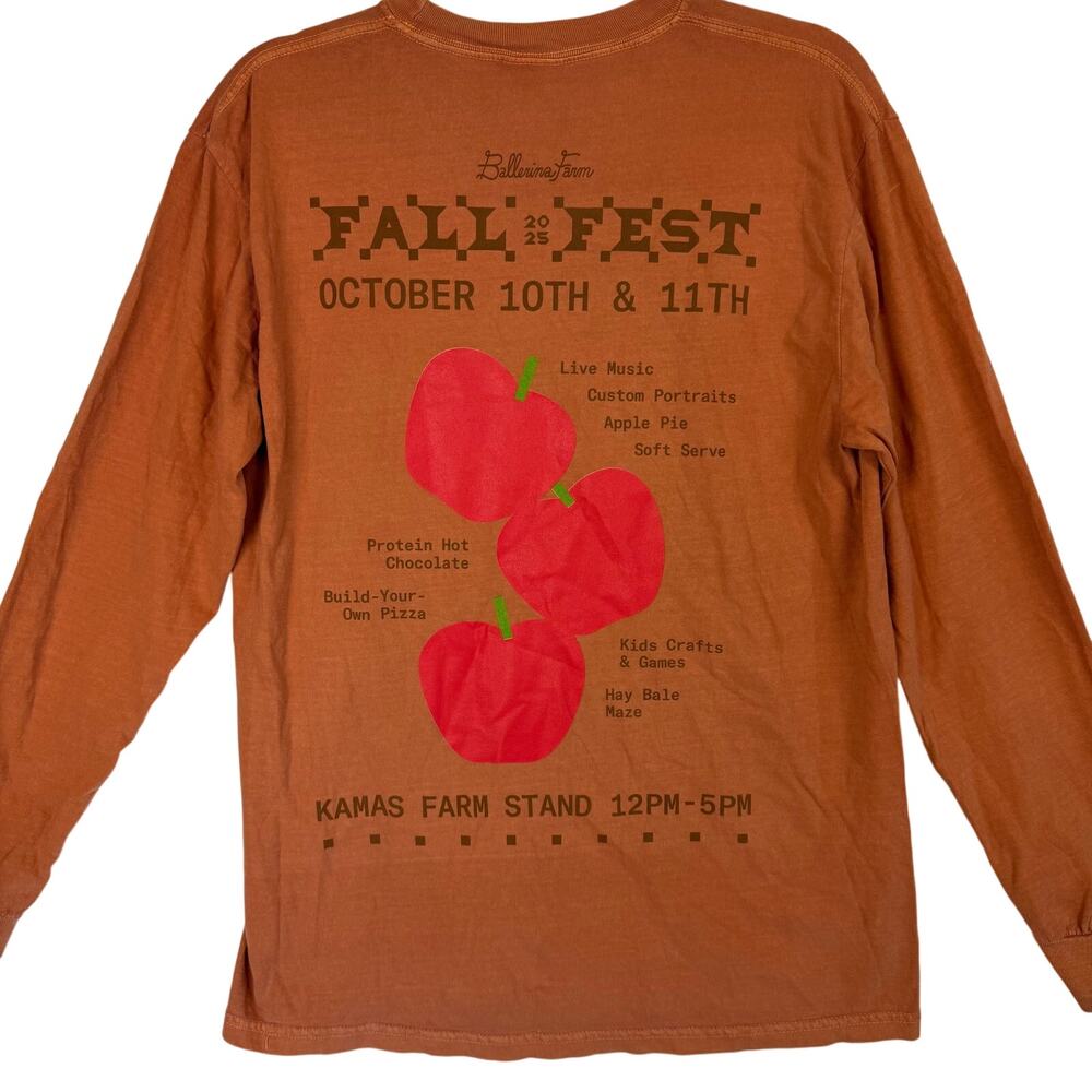 NWOT Ballerina Farms Fall Fest Long Sleeve Burnt Orange Graphic Tee Size M